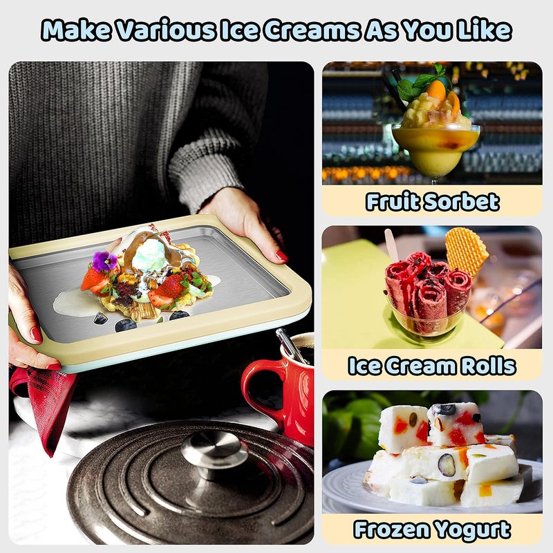 JoyMech Ice Cream Roll Maker Rolled Ice Cream Machine, Sweet Spot Pan, Instant Cold Plate, Ideal for Making Rolled Ice Cream Soft Serve Slushies Frozen Yogurt Sorbet and Gelato (Yellow) - Image 2